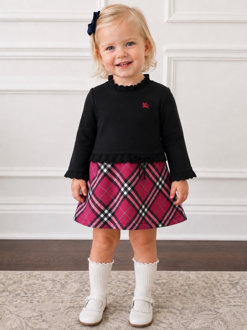 BURBERRY Girls Pink Iconic Nova Check Long Sleeve Skirt Dress